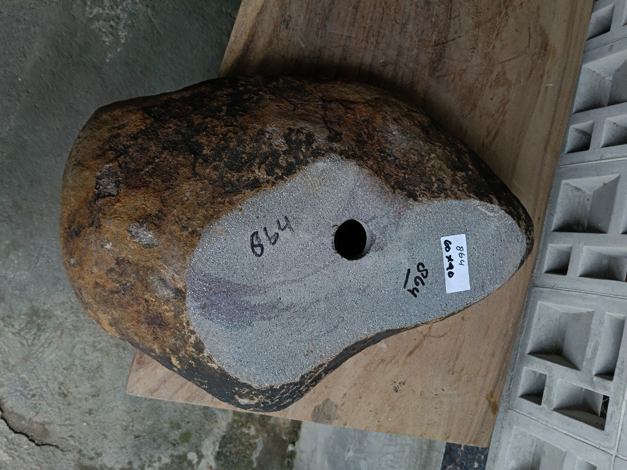 Bottom view of 6864-6040 solid river stone vessel
