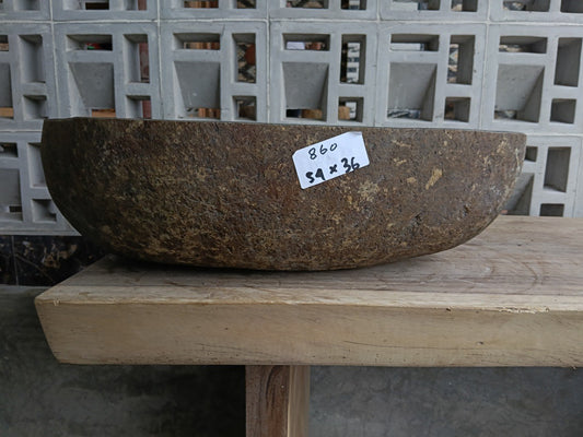 Front view of 6860-5436 river stone basin — polished interior