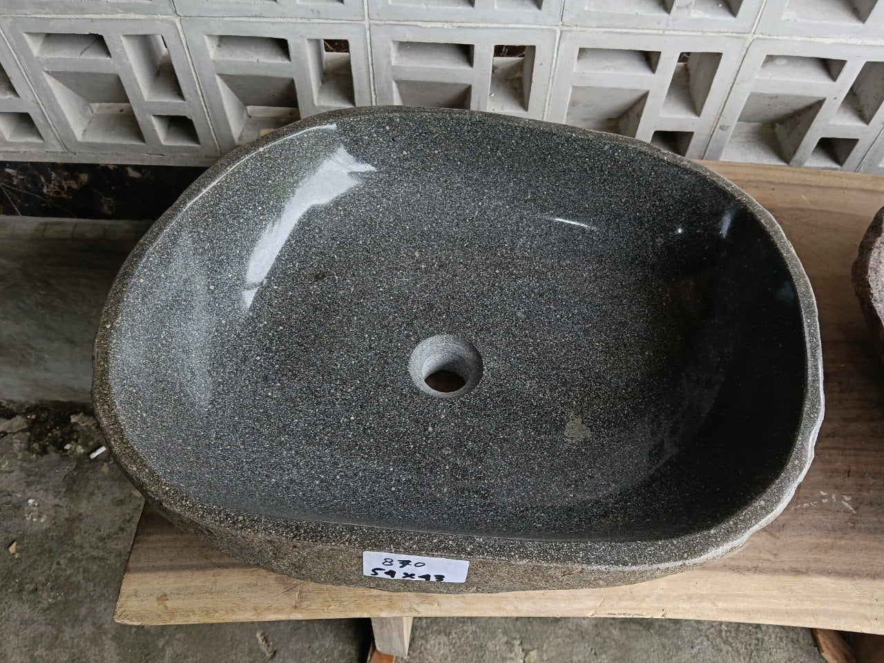 Top view of 6870-5443 graphite gray river stone sink — handcrafted natural stone