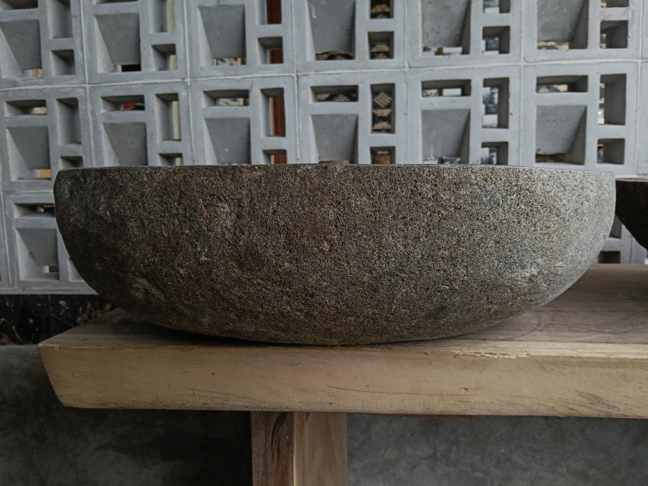 Back view of 6870-5443 natural stone vessel — textured exterior