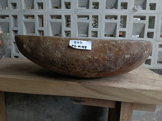 Front view of 6866-5643 river stone basin — polished interior