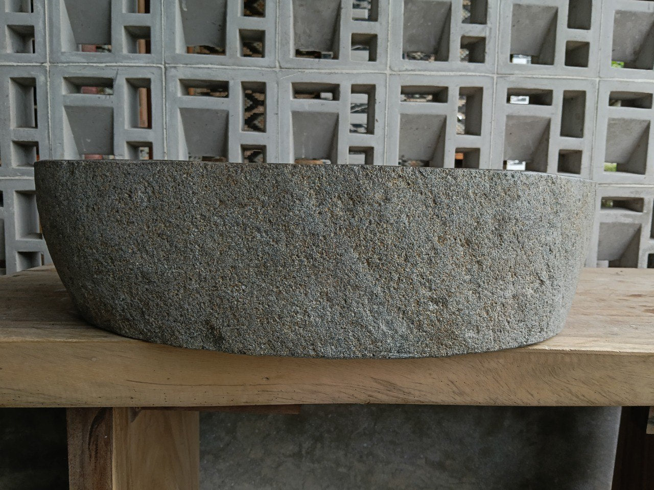 Back view of 6782-6040 natural stone vessel — textured exterior