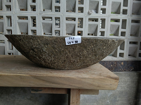 Front view of 6777-6338 river stone basin — polished interior