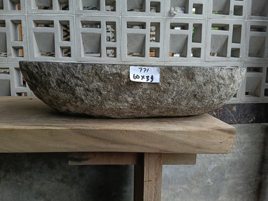 Front view of 6771-6039 river stone basin — polished interior