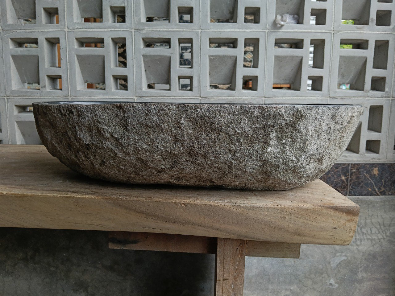 Back view of 6771-6039 natural stone vessel — textured exterior