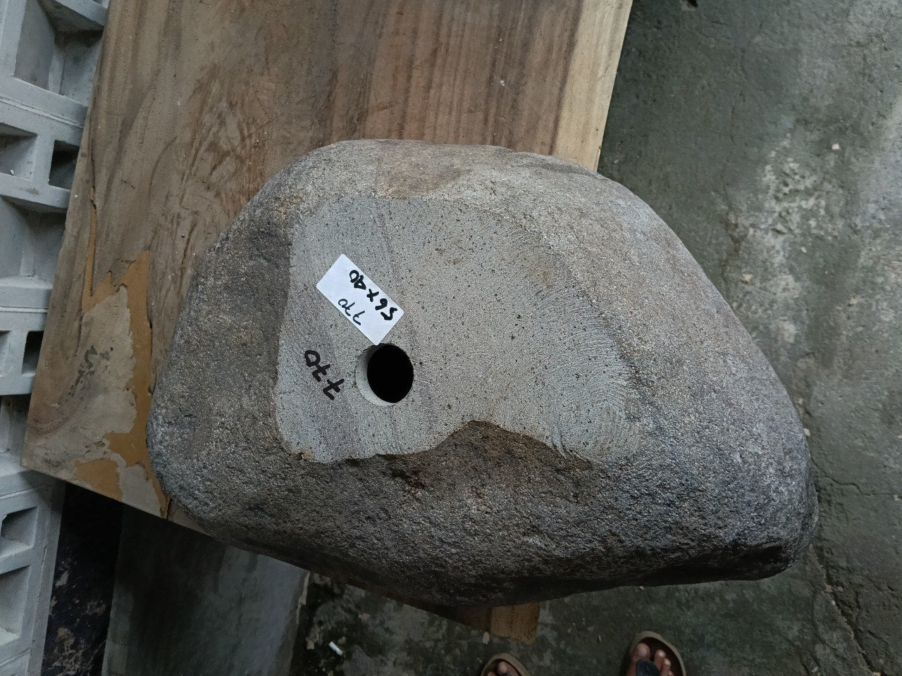 Bottom view of 6770-5640 solid river stone vessel