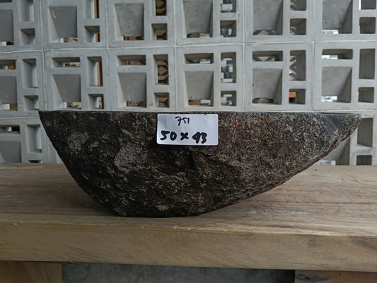 Front view of 6751-5043 river stone basin — polished interior