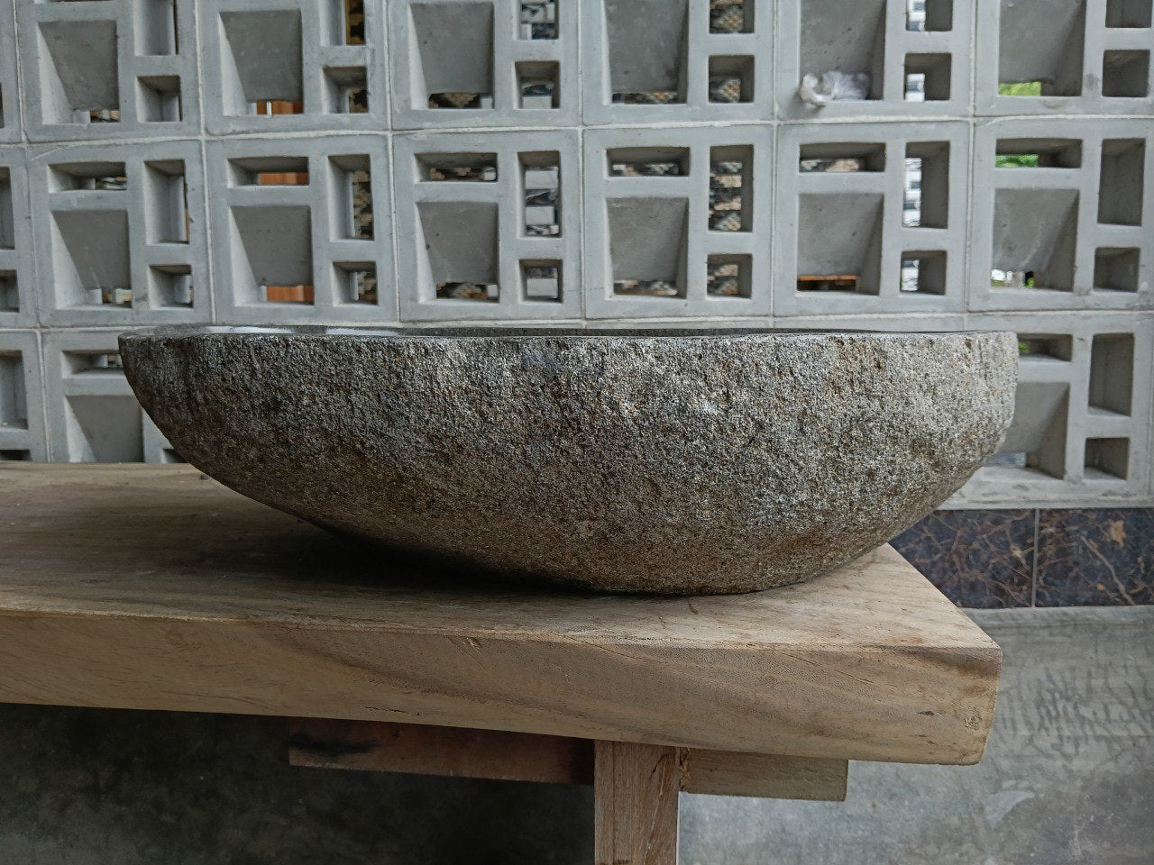 Back view of 6773-5739 natural stone vessel — textured exterior