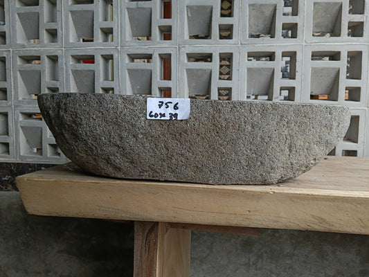 Front view of 6756-6039 river stone basin — polished interior