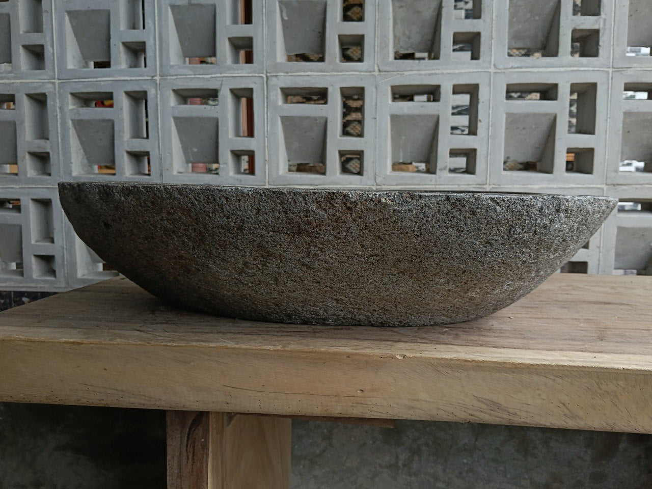 Back view of 6756-6039 natural stone vessel — textured exterior