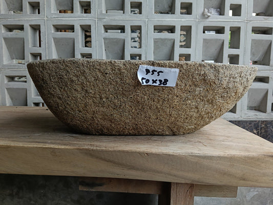Front view of 6755-5038 river stone basin — polished interior