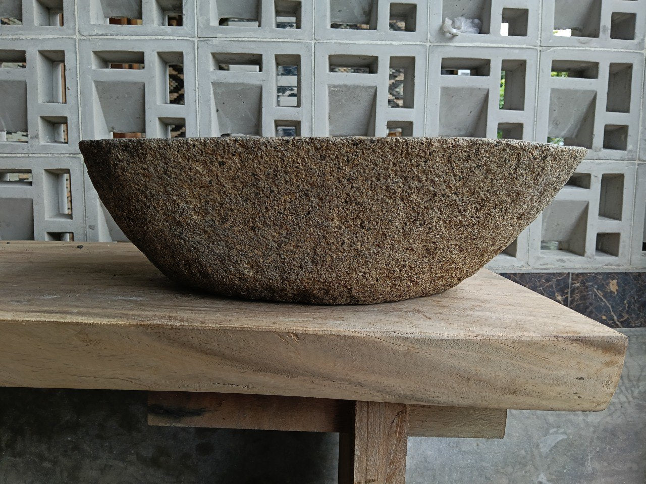 Back view of 6755-5038 natural stone vessel — textured exterior