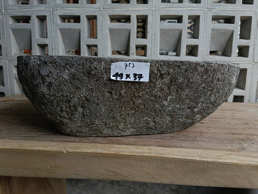 Front view of 6753-4937 river stone basin — polished interior