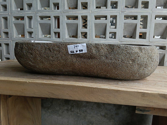 Front view of 6745-6237 river stone basin — polished interior