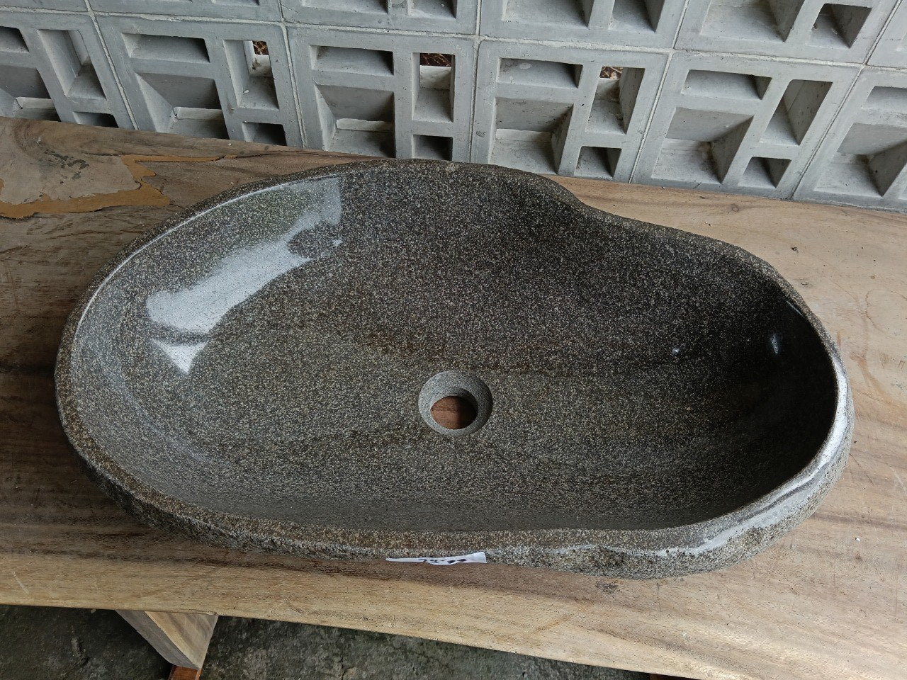 Top view of 6745-6237 gray river stone sink — handcrafted natural stone