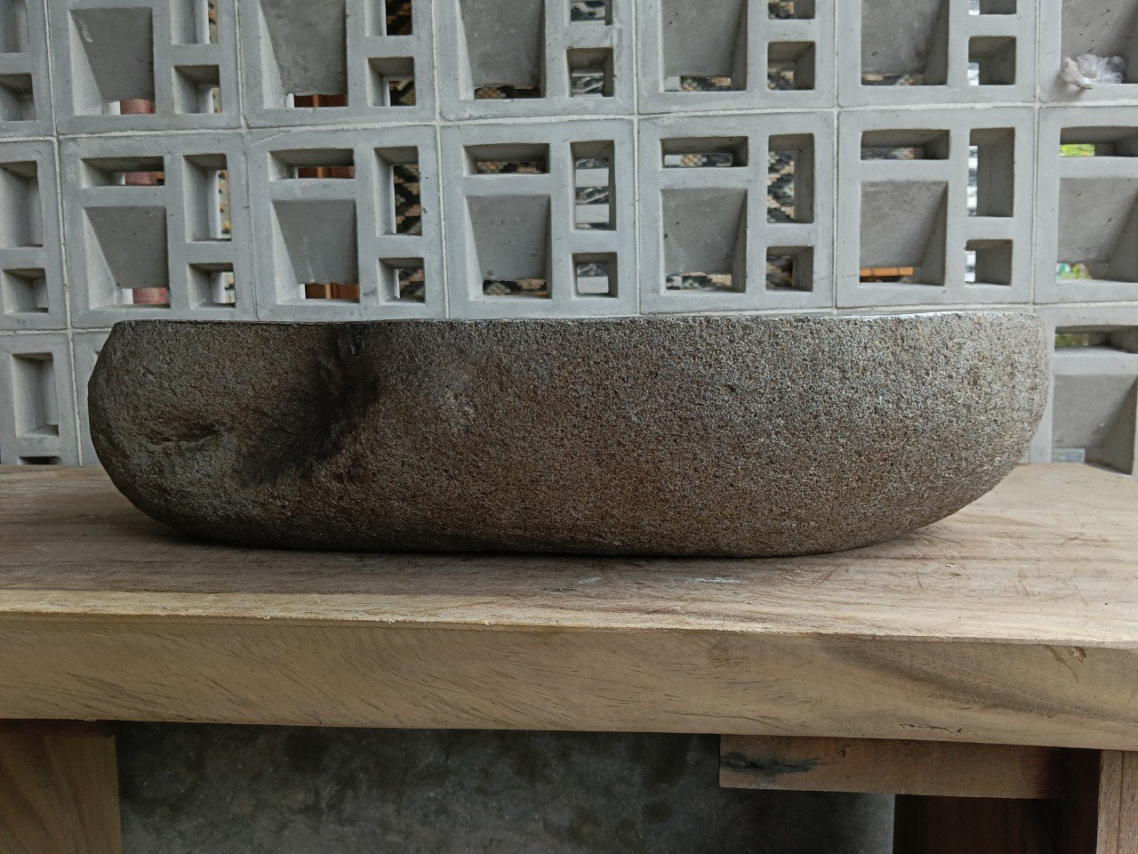 Back view of 6745-6237 natural stone vessel — textured exterior