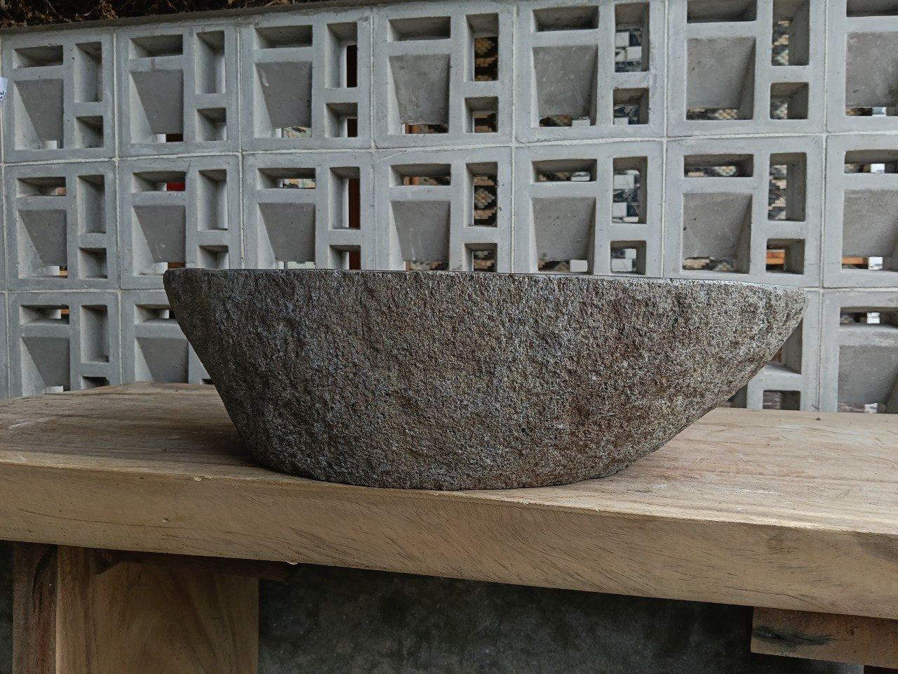 Back view of 6744-5635 natural stone vessel — textured exterior