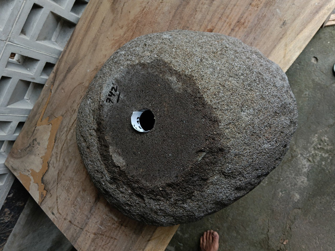 Bottom view of 6742-5243 solid river stone vessel