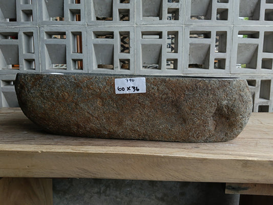 Front view of 6740-6036 river stone basin — polished interior