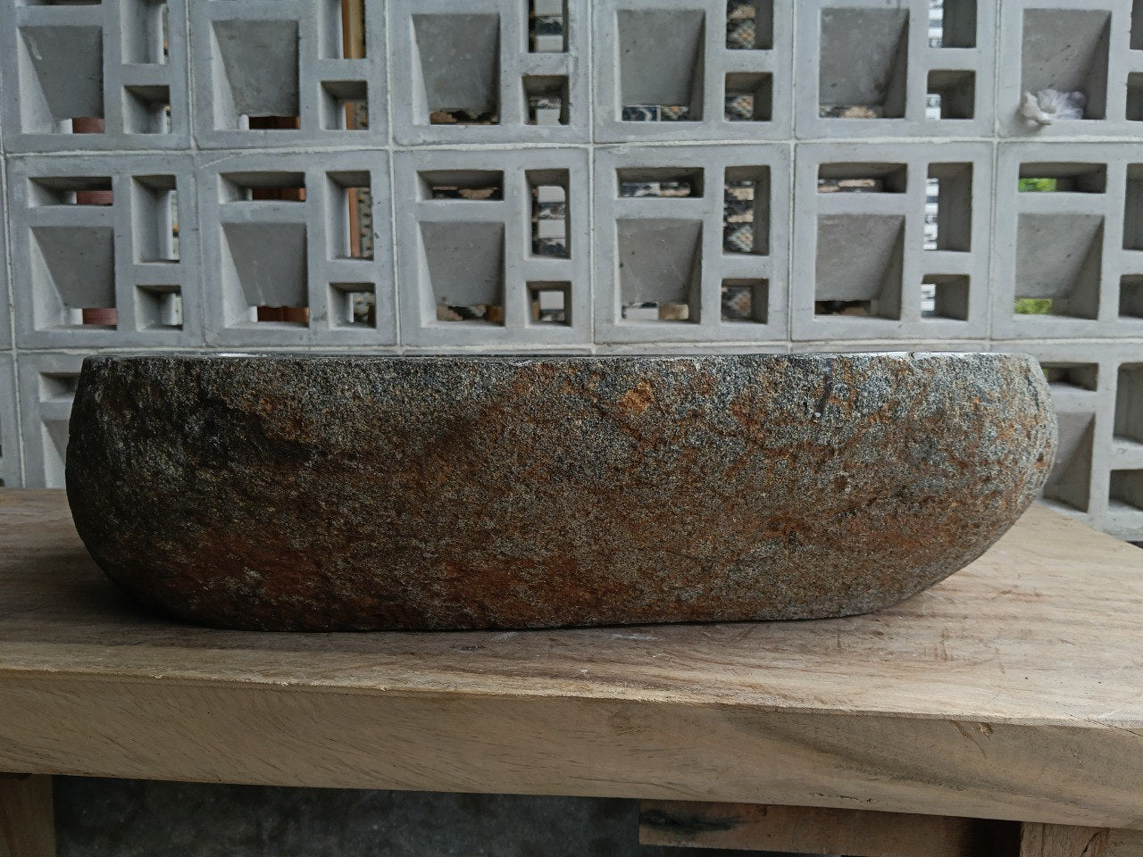 Back view of 6740-6036 natural stone vessel — textured exterior