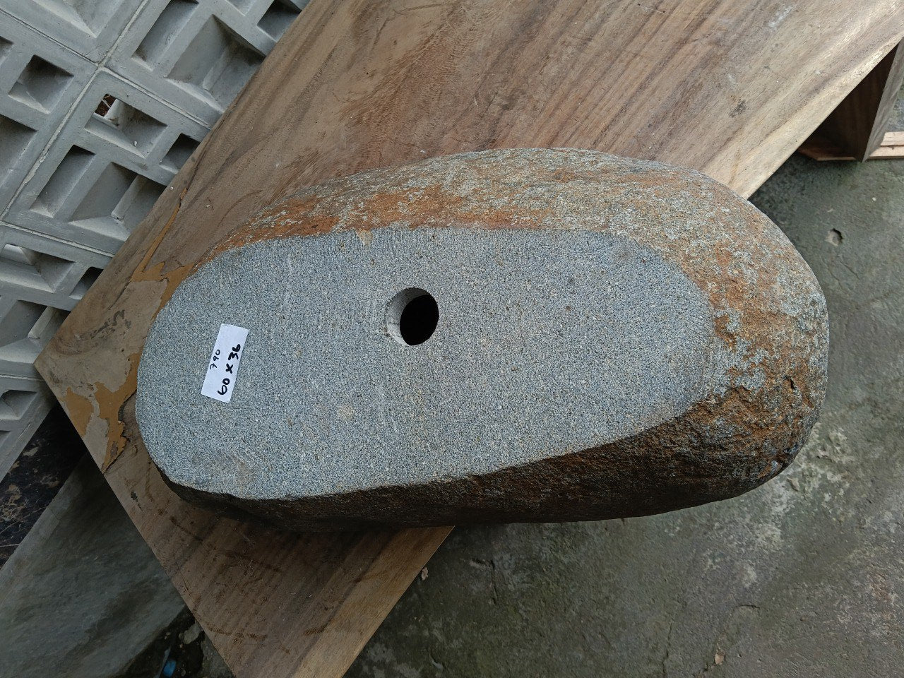 Bottom view of 6740-6036 solid river stone vessel