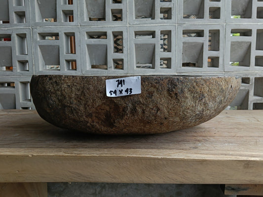 Front view of 6741-5443 river stone basin — polished interior