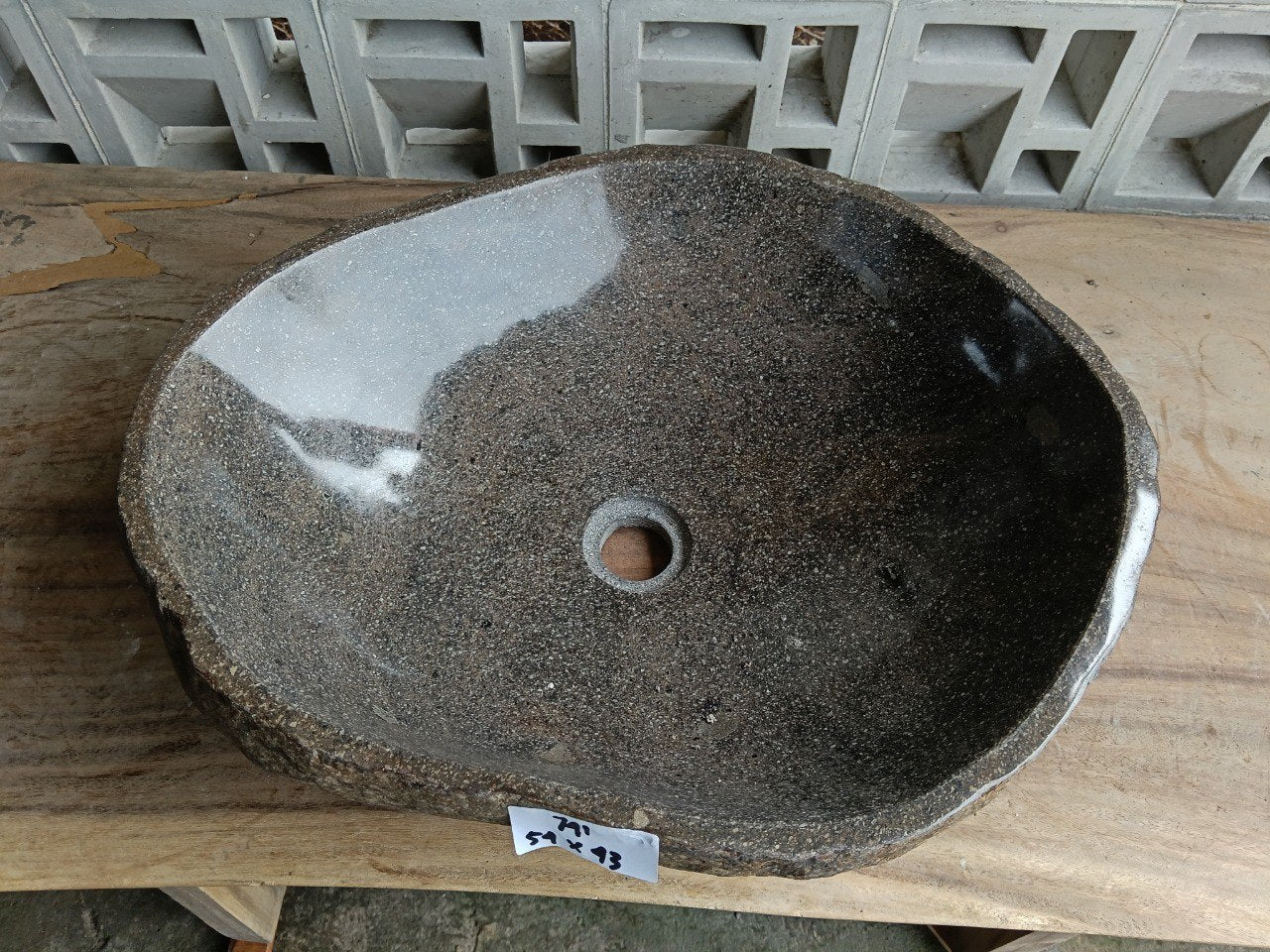 Top view of 6741-5443 brown-gray river stone sink — handcrafted natural stone