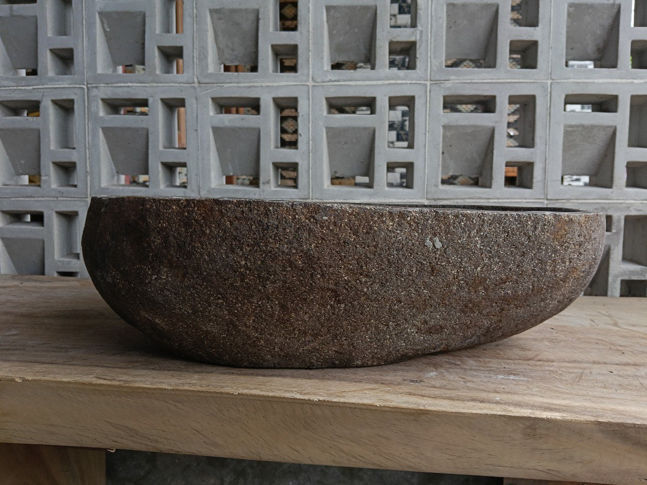 Back view of 6741-5443 natural stone vessel — textured exterior