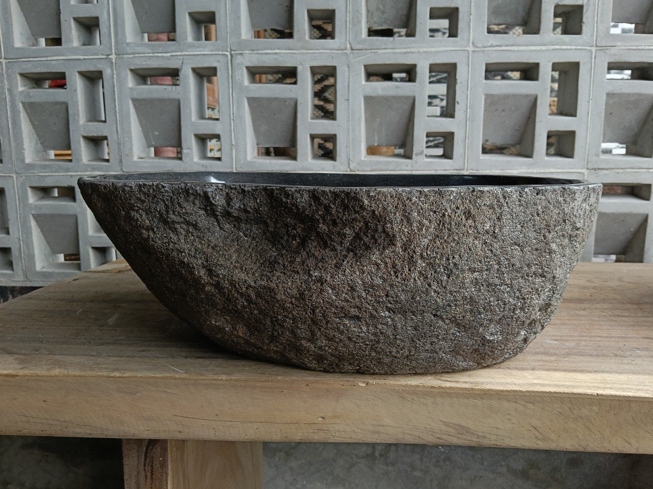 Back view of 6730-5037 natural stone vessel — textured exterior