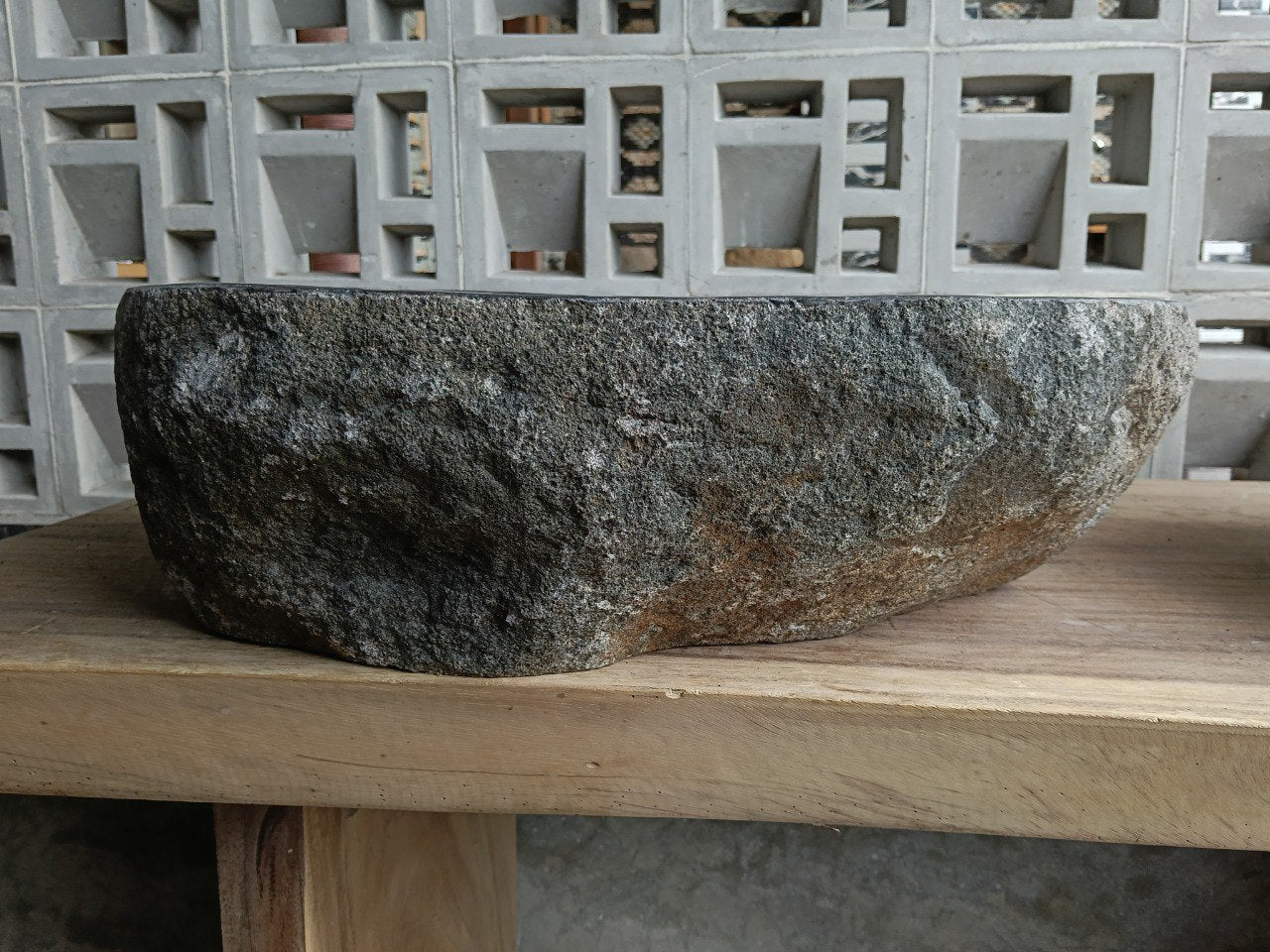 Back view of 6728-5134 natural stone vessel — textured exterior