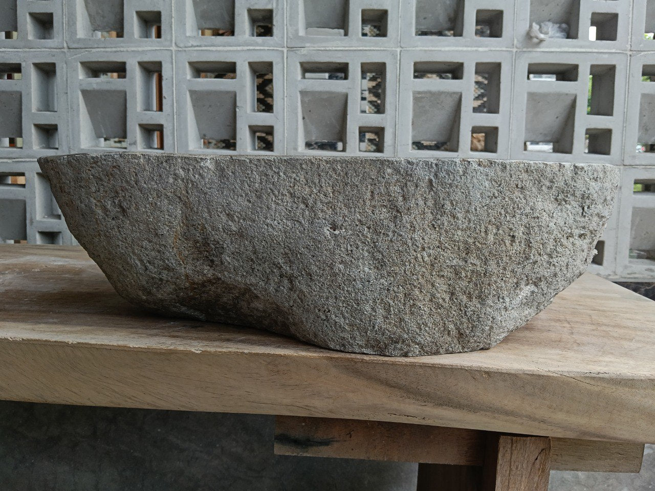 Back view of 6894-5334 natural stone vessel — textured exterior