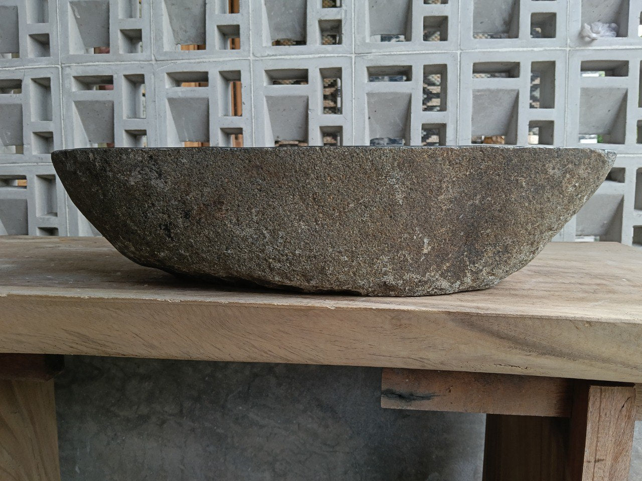 Back view of 6906-6139 natural stone vessel — textured exterior