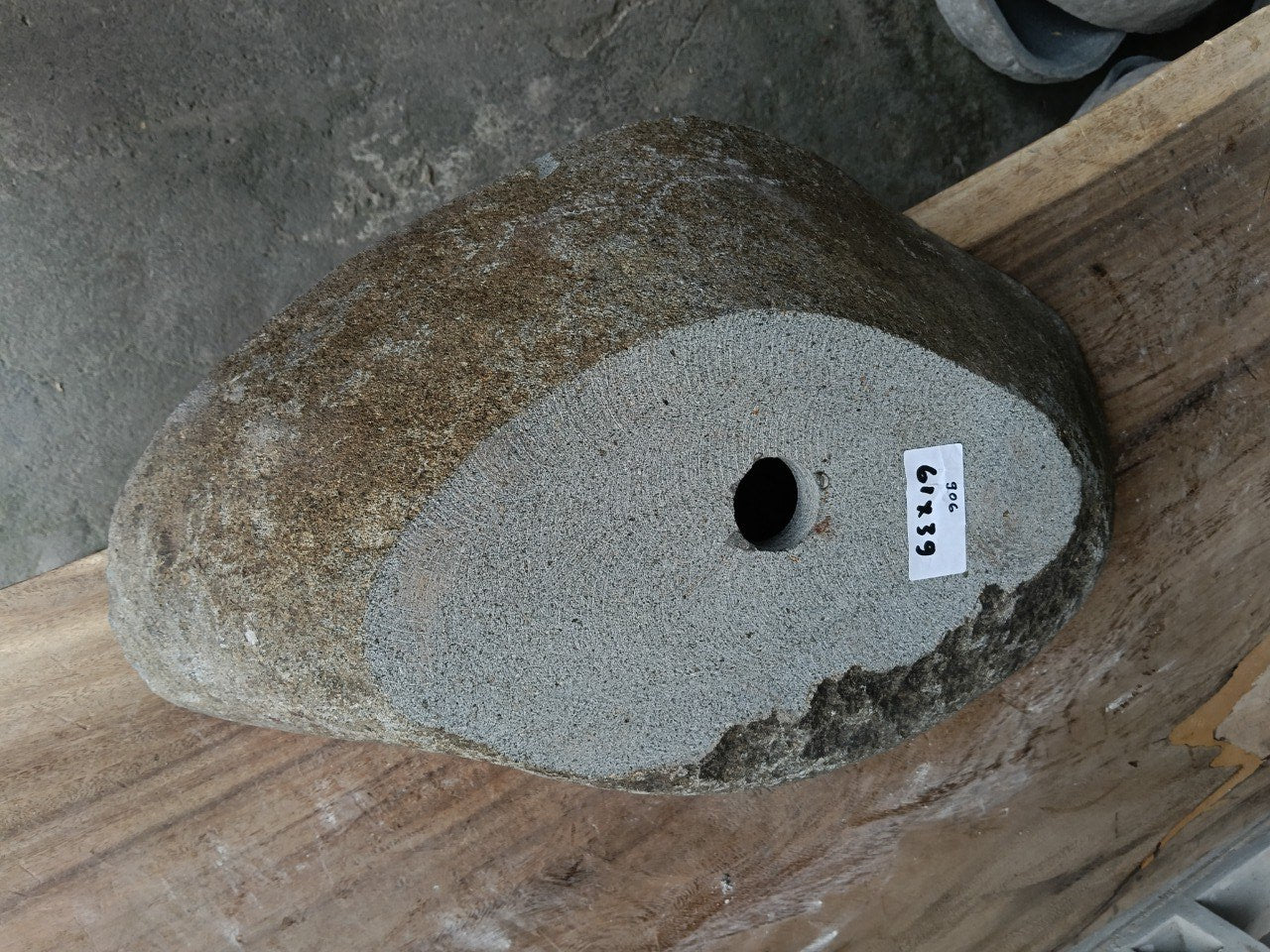 Bottom view of 6906-6139 solid river stone vessel