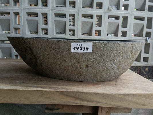 Front view of 6909-5434 river stone basin — polished interior