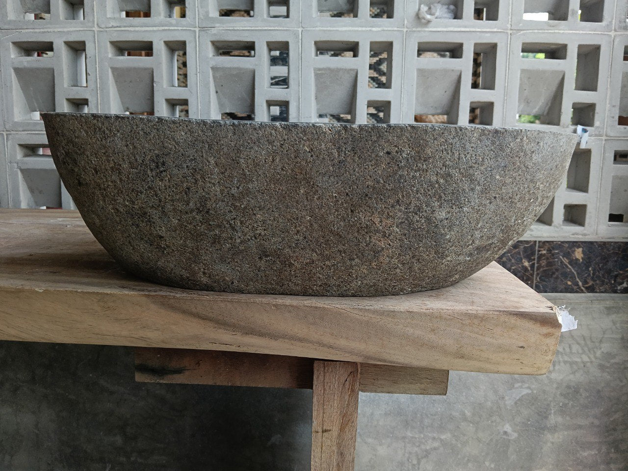 Back view of 6909-5434 natural stone vessel — textured exterior
