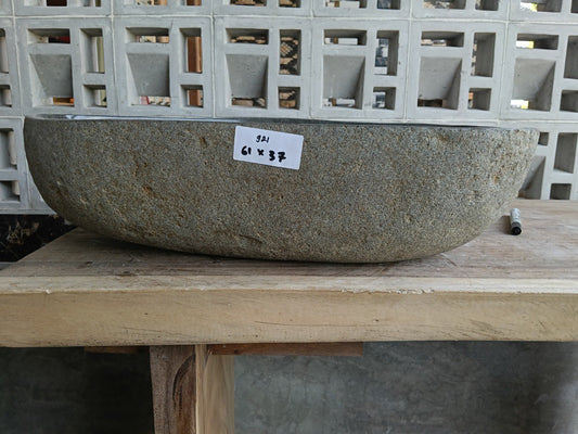 Front view of 6921-6137 river stone basin — polished interior