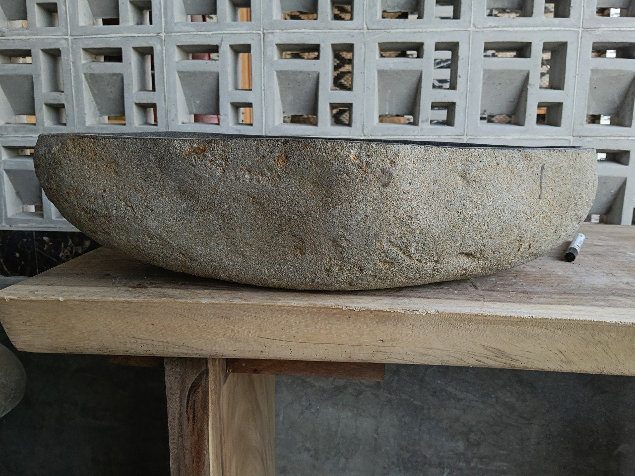 Back view of 6921-6137 natural stone vessel — textured exterior