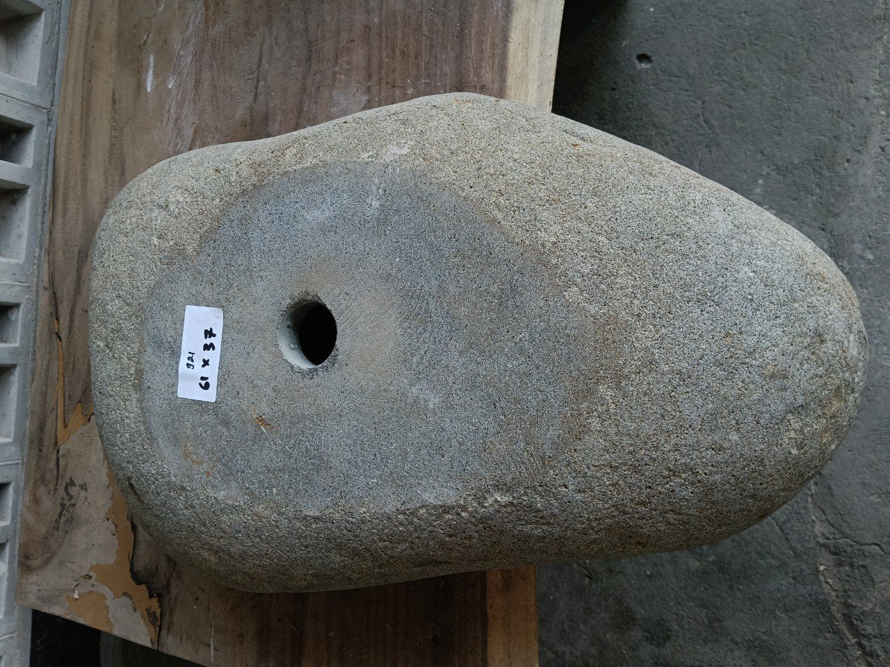 Bottom view of 6921-6137 solid river stone vessel