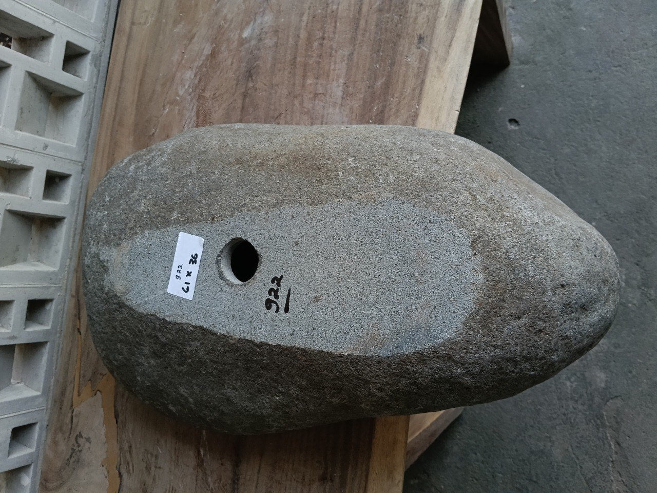 Bottom view of 6922-6136 solid river stone vessel