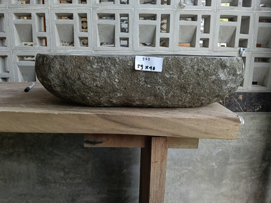 Front view of 6923-5940 river stone basin — polished interior