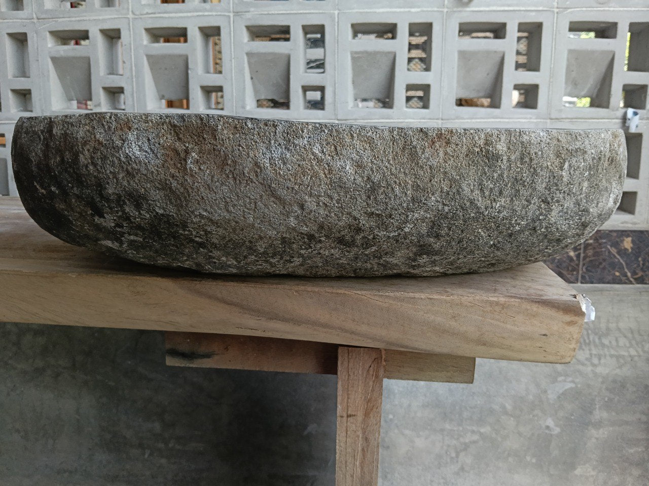 Back view of 6923-5940 natural stone vessel — textured exterior