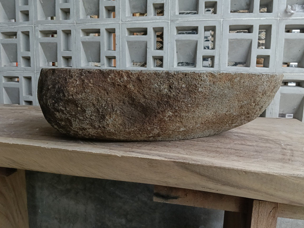 Back view of 6934-5434 natural stone vessel — textured exterior