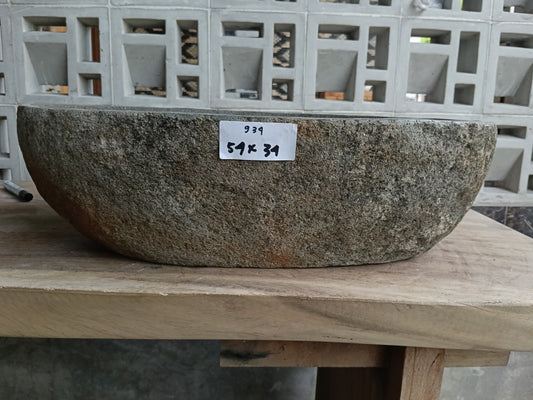 Front view of 6934-5434 river stone basin — polished interior