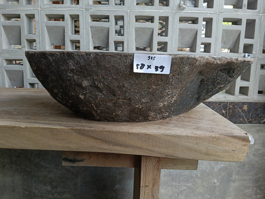 Front view of 6935-5839 river stone basin — polished interior
