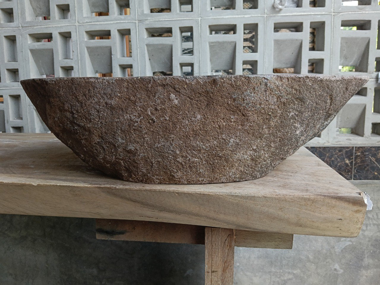 Back view of 6935-5839 natural stone vessel — textured exterior