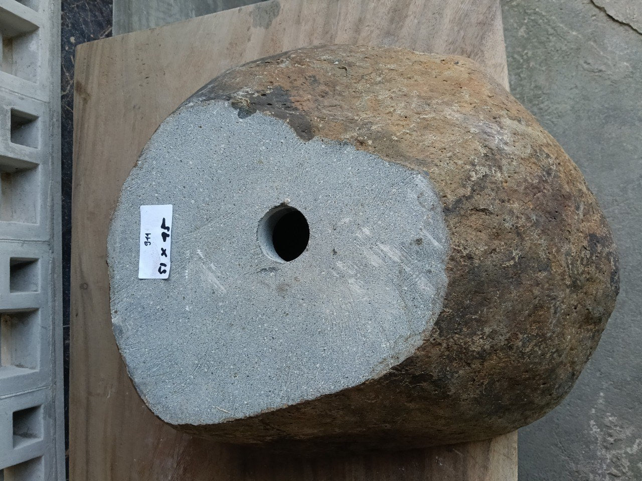 Bottom view of 6944-5145 solid river stone vessel