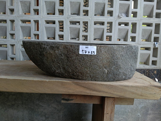 Front view of 6953-5739 river stone basin — polished interior