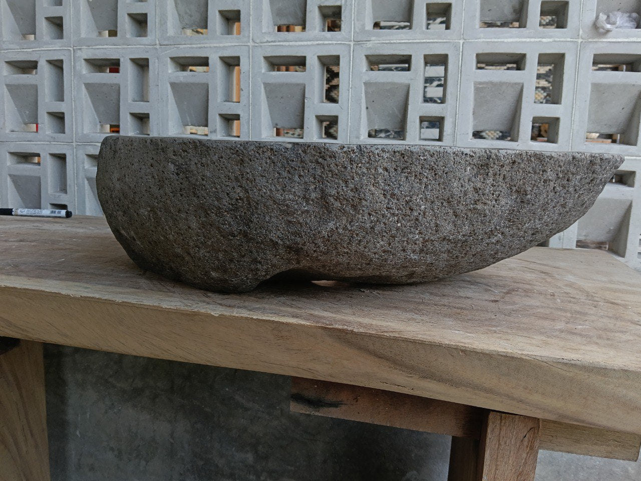 Back view of 6953-5739 natural stone vessel — textured exterior