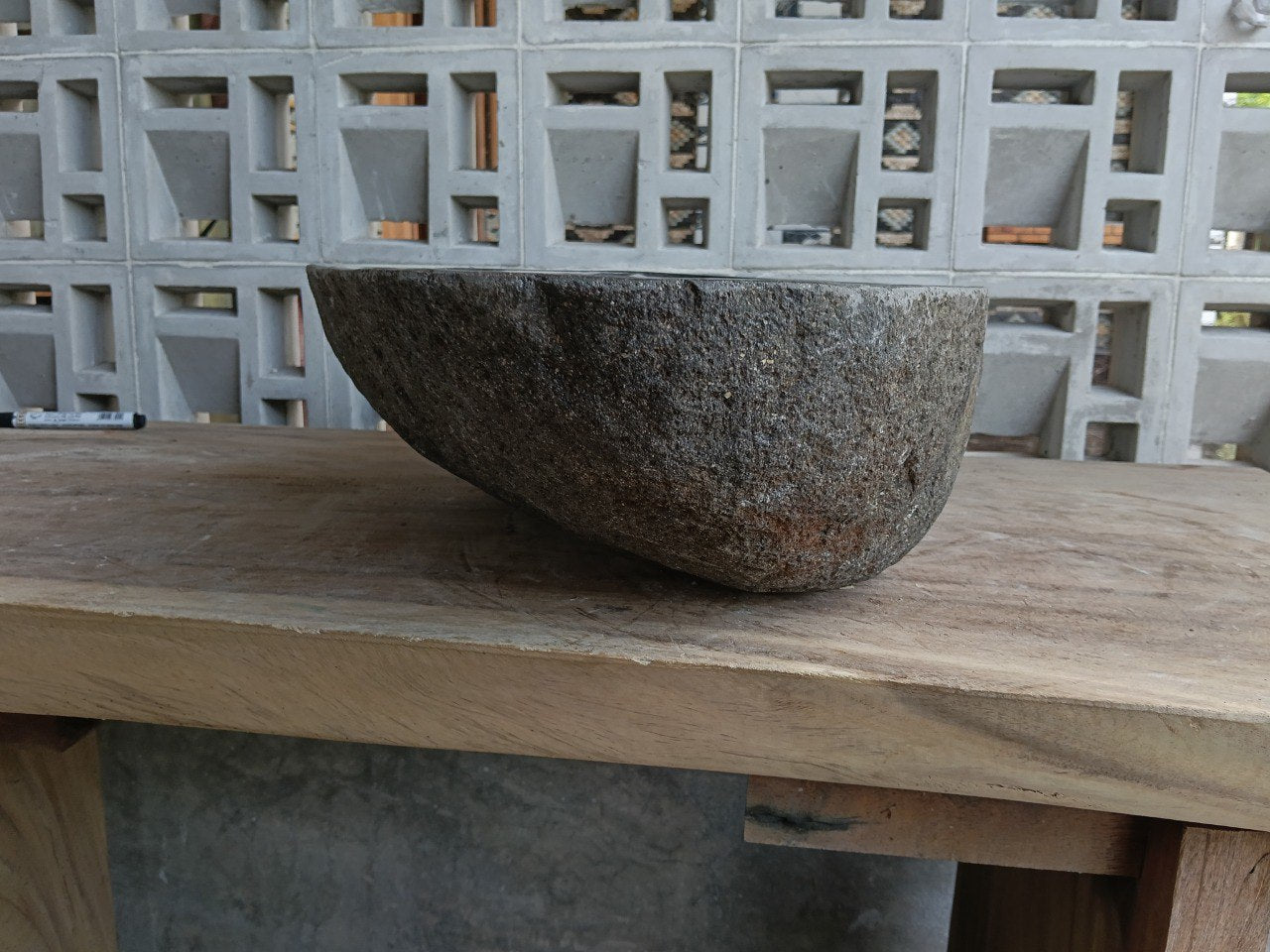 River Stone Sink | 6953-5739 | 22×15″ Organic Gray Polished Natural Stone Vessel Basin