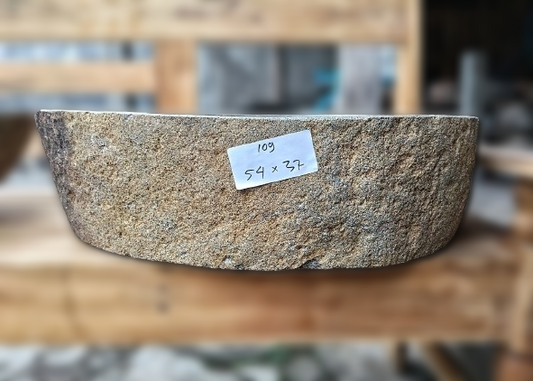 Natural River Stone Sink 6109-5437 (6109-2115) - Handcrafted Stone Vessel for Bathroom